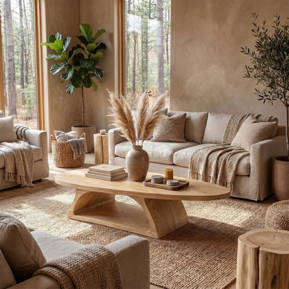 Organic Oval Coffee Table With Architectural Open Base