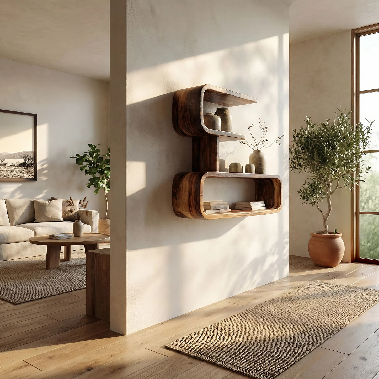 Minimal Wall Mounted Shelf with Clean Floating Wood Design