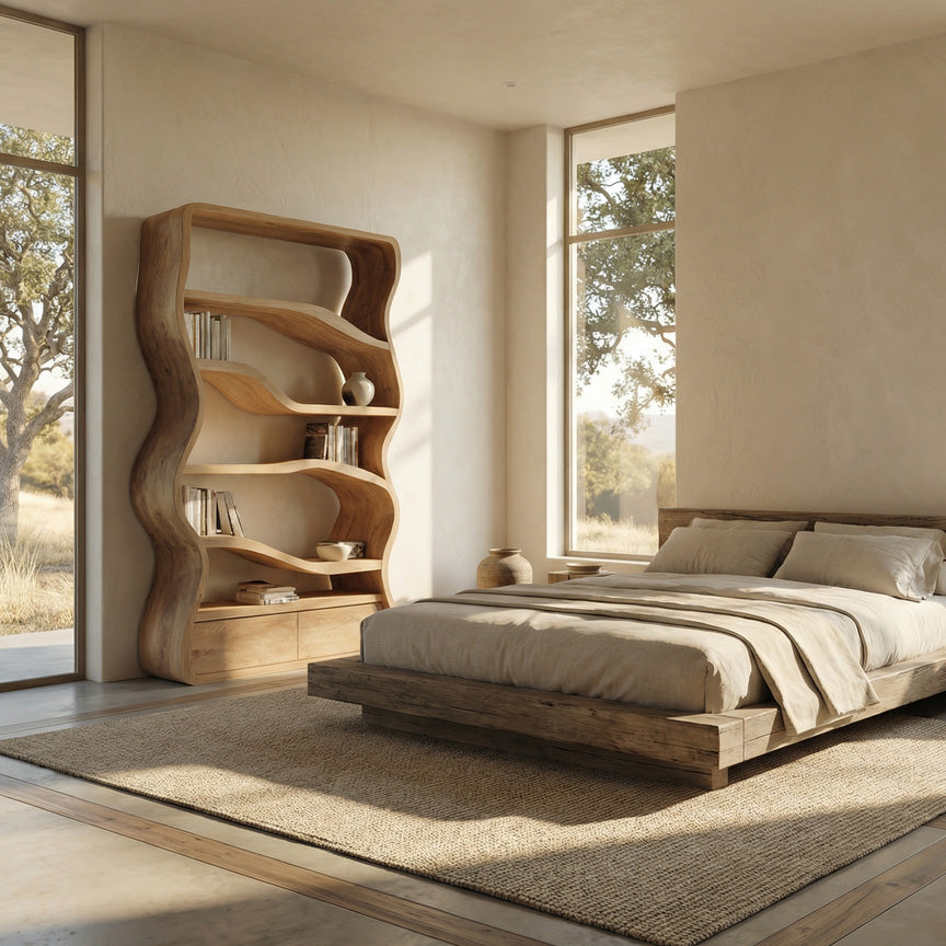 Modern Curved Wooden Bookshelf For Living Room Kitchnce