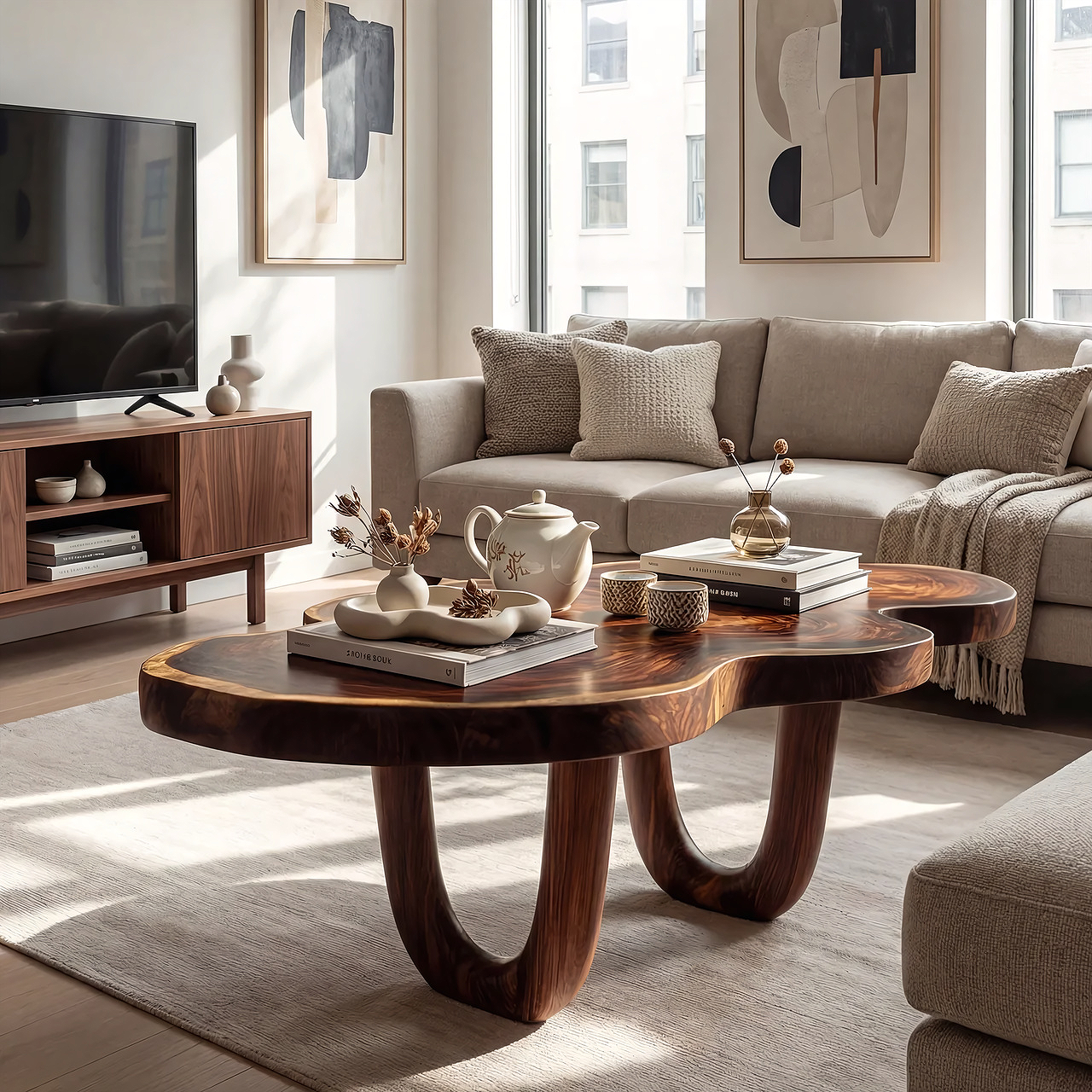 Sculptural Cloud Coffee Table with Curved Base Design