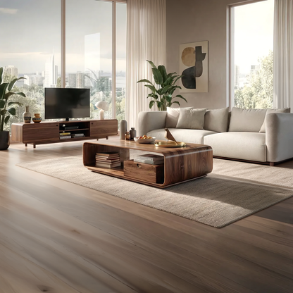 Modern Curved Coffee Table with Integrated Storage Design