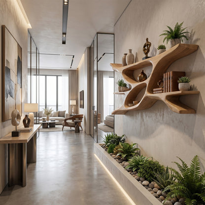 Sculptural Wood Bedroom Wall Shelf With Open Display