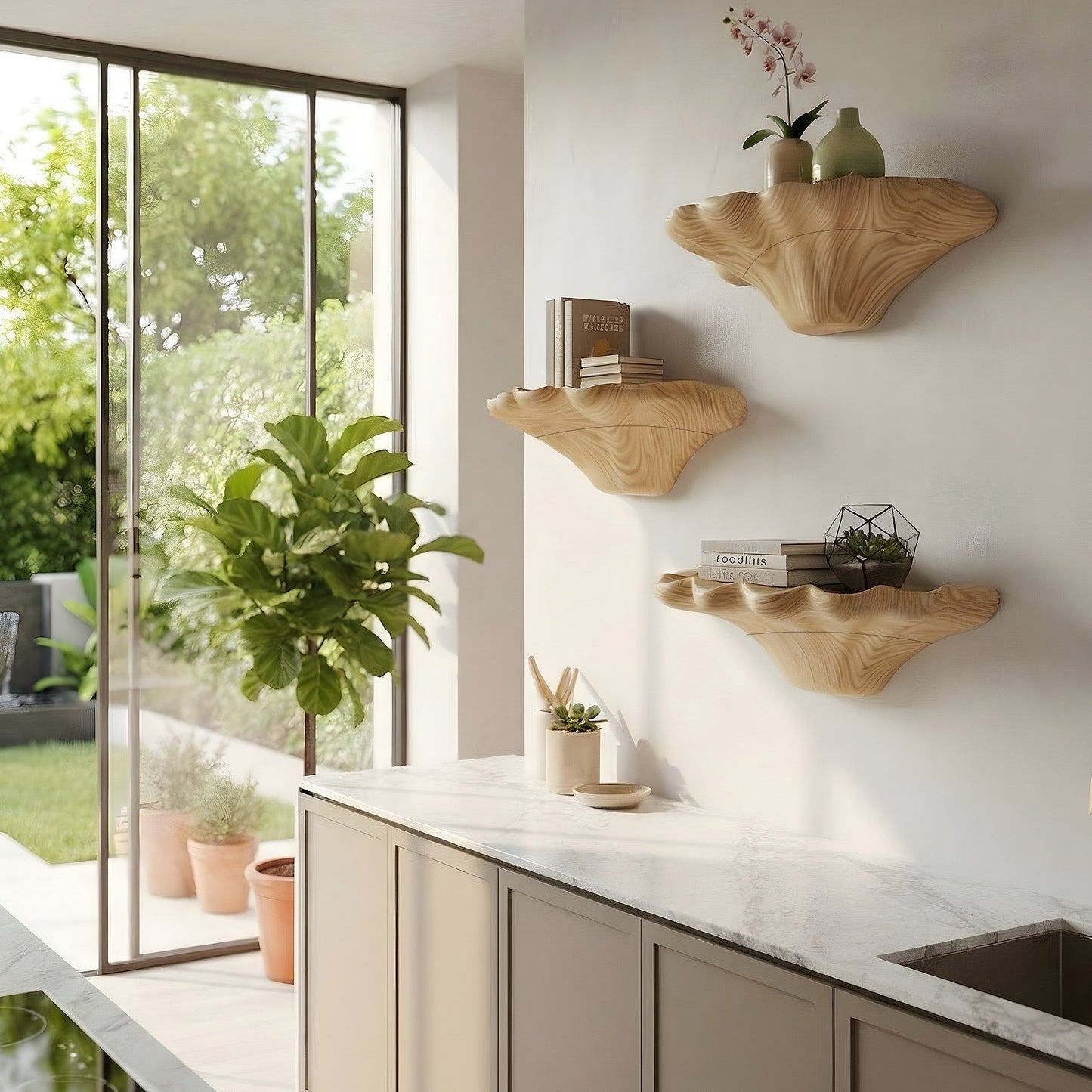 Sculptural Floating Wall Shelf Organic Form Minimalist Decor