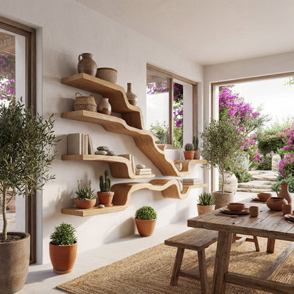 Sculptural Wall-Mounted Shelf With Flowing Open Display