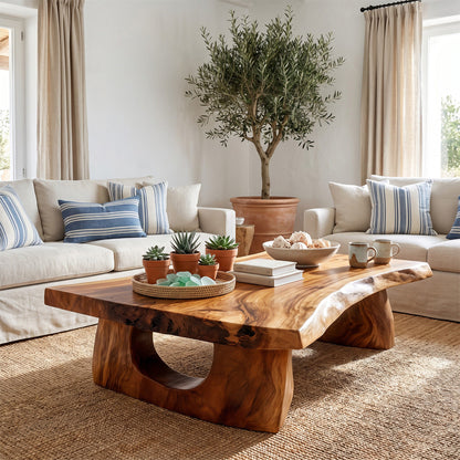 Live Edge Coffee Table With Sculptural Pedestal Base