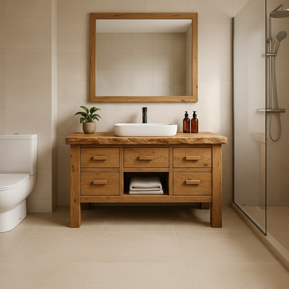 Handcrafted Solid Wood Bathroom Vanity - Live Edge Storage Cabinet with 6 Drawers & Shelf Kitchnce