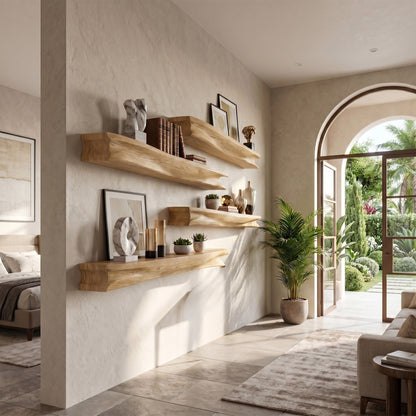 Layered Wood Wall-Mounted Shelf With Sculptural Display