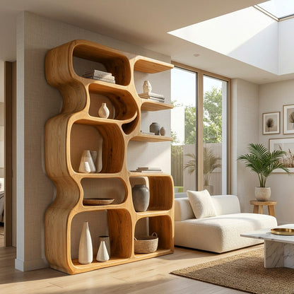 Minimalist Artistic Natural Wood Bookshelf For Living Room Kitchnce