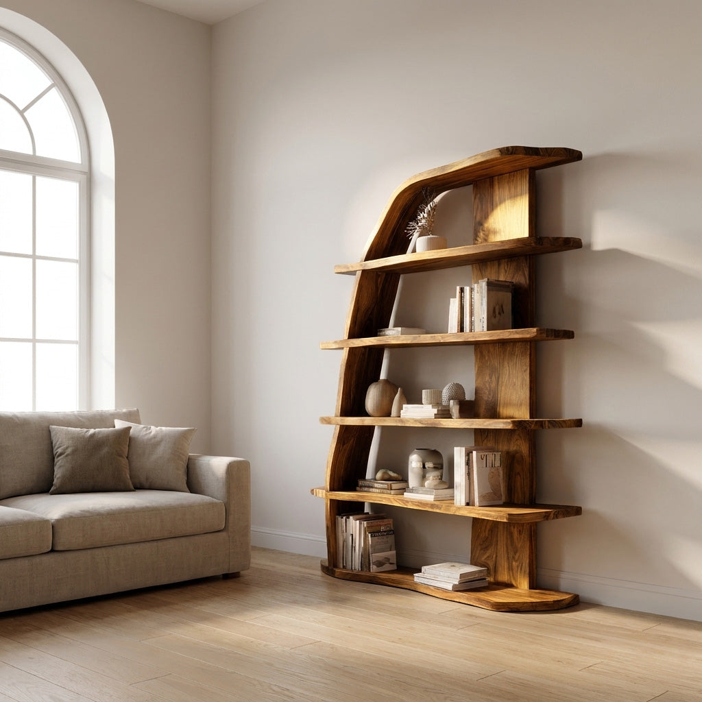 Mid Century Natural Wood Display Bookshelf For Living Room Kitchnce