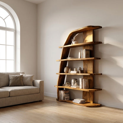 Mid Century Natural Wood Display Bookshelf For Living Room Kitchnce