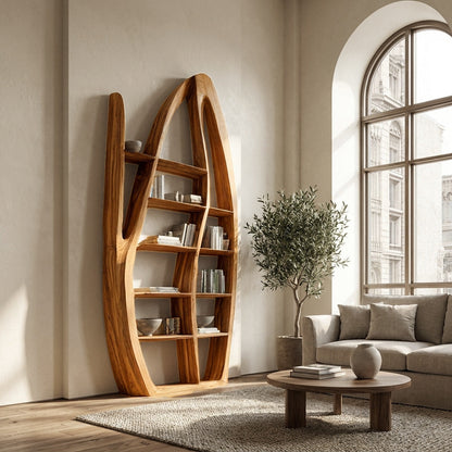 Organic Style Sculptural Wooden Bookshelf For Living Room Kitchnce
