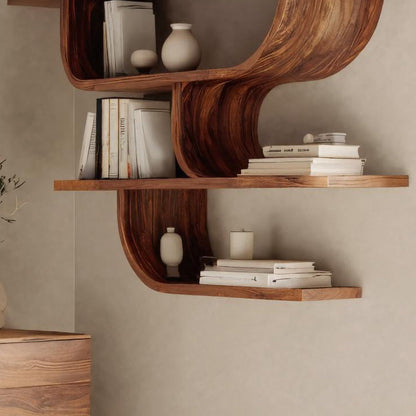 Statement Wall Shelf With Flowing Curves For Modern Home Kitchnce