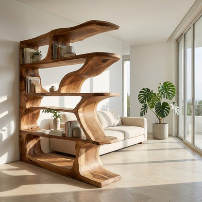 Contemporary Artistic Wooden Bookshelf For Living Room Storage Kitchnce