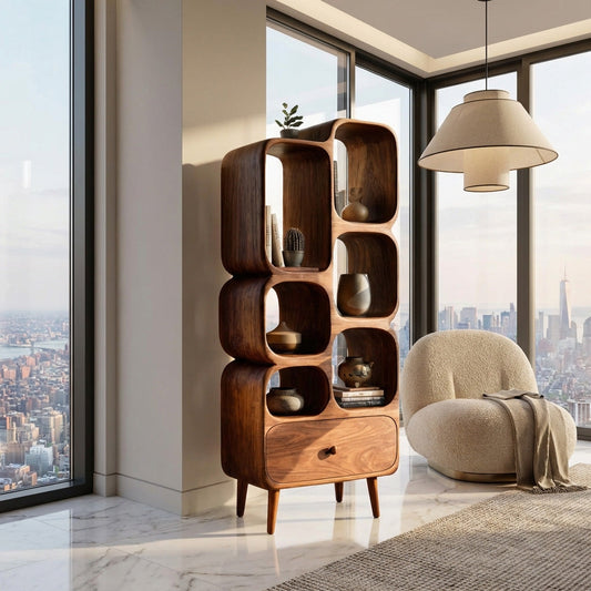 Modern Wood Bookshelf With Open Compartments For Living Decor Kitchnce
