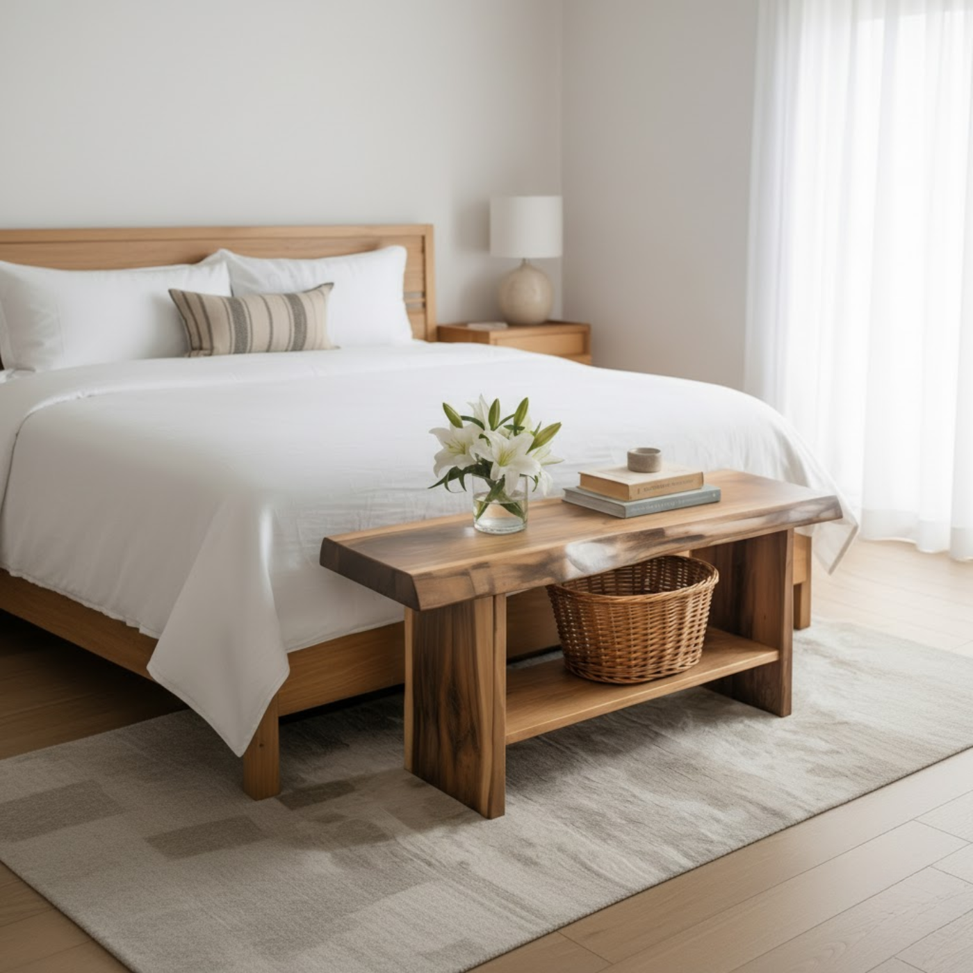 Handcrafted Solid Wood Bench – Live Edge Seating & Bedroom Storage Kitchnce