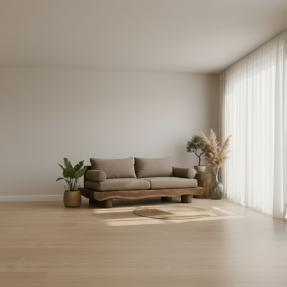 Handcrafted Solid Wood Sofa – Rustic Live Edge Wooden Couch with Modern Minimal Design Kitchnce