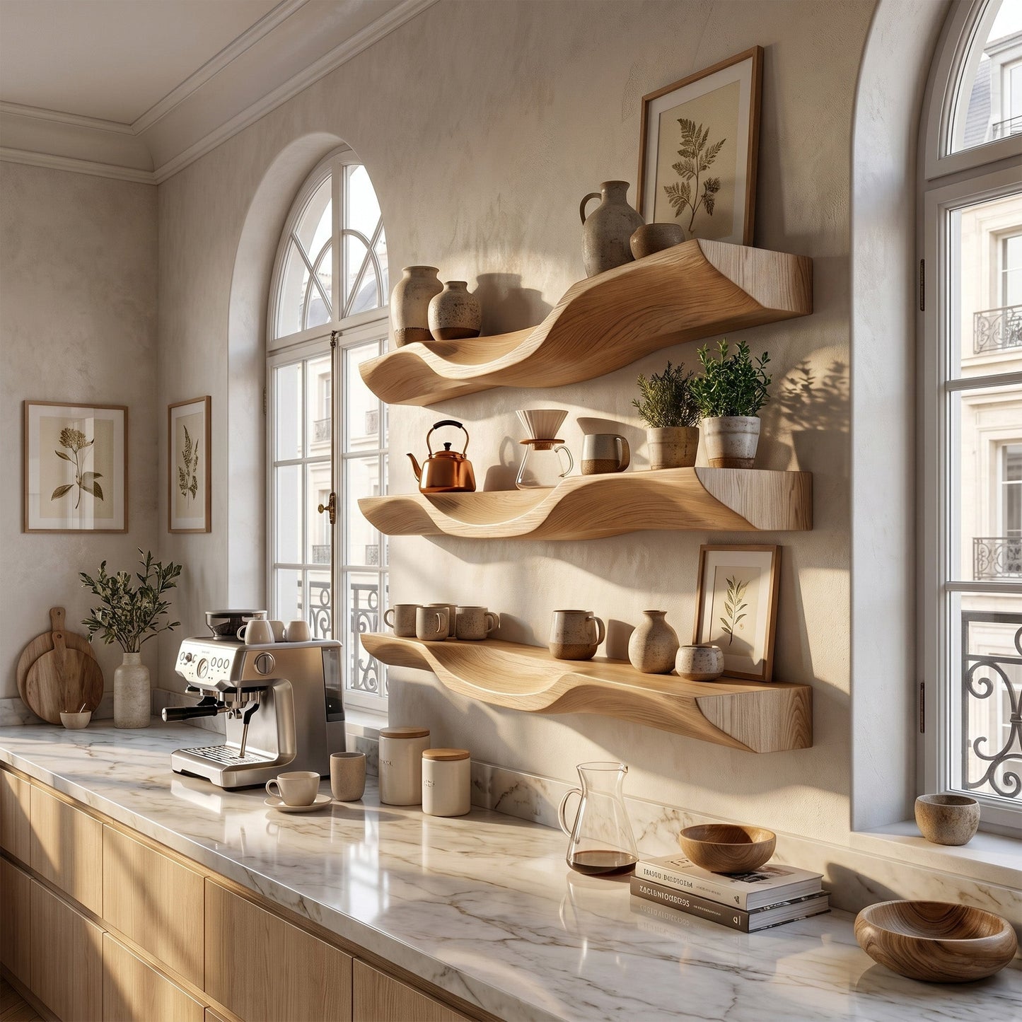 Rustic Solid Wood Wall-Mounted Shelf with Live Edge Design