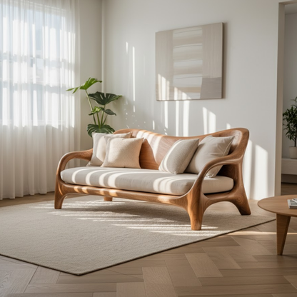 Handcrafted Solid Wood Sofa – Rustic Live Edge Wooden Couch with Modern Minimal Design Kitchnce