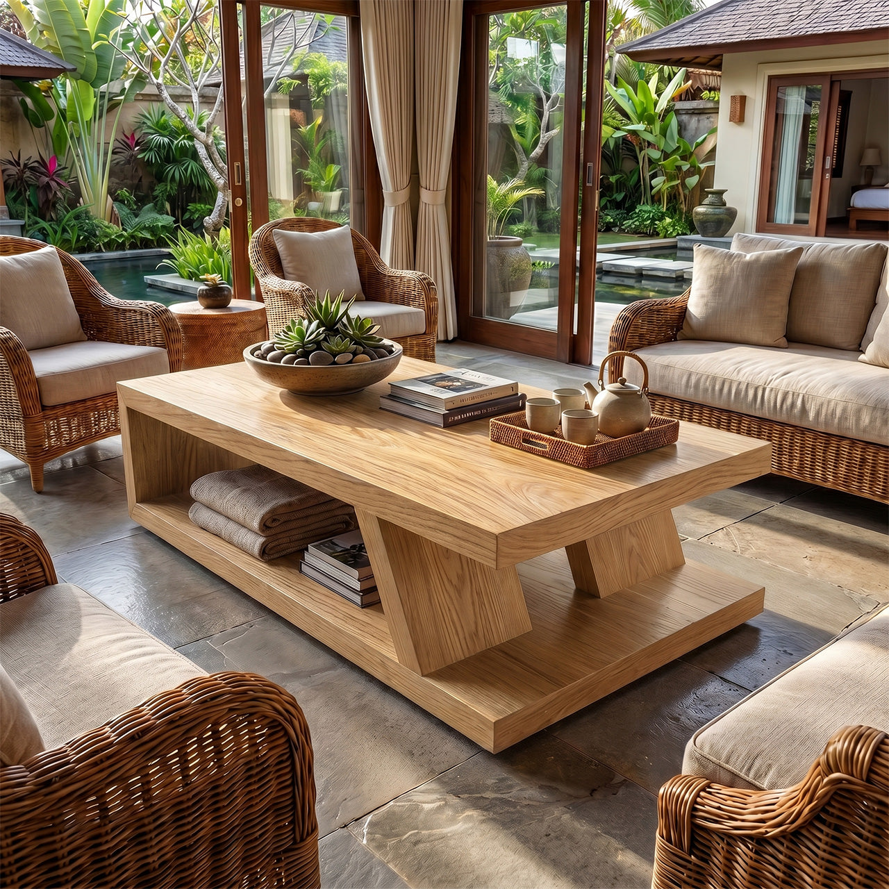 Modern Solid Wood Coffee Table With Open Shelf