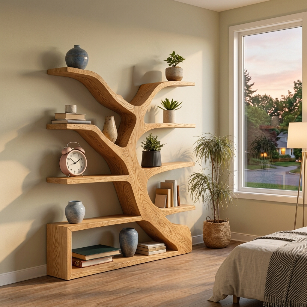 Organic Wooden Bookshelf Branch Form For Home Interior Kitchnce