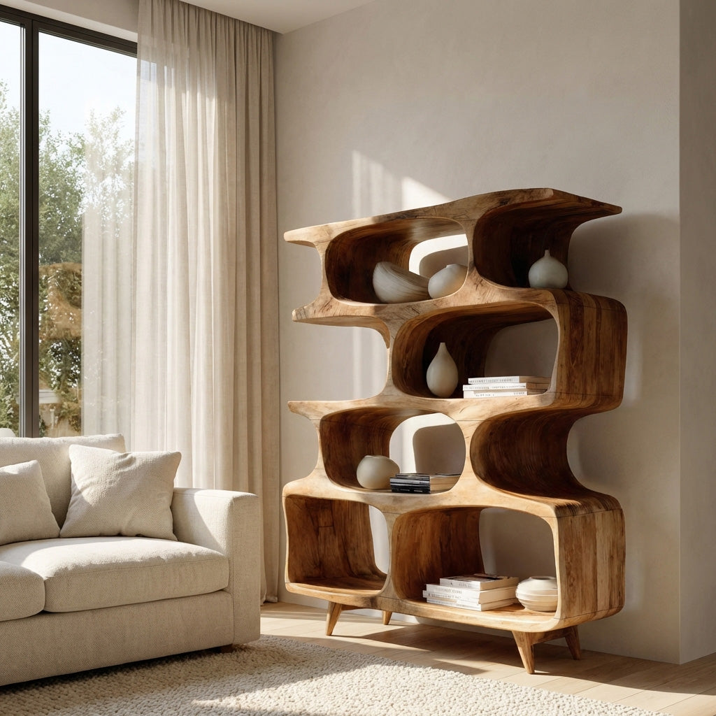 Modern Open Wooden Bookshelf For Beach House Kitchnce