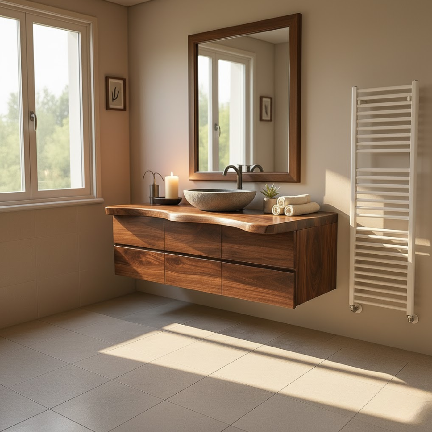 Handcrafted Solid Wood Vanity - Wide Floating Live Edge Cabinet with Drawers Kitchnce