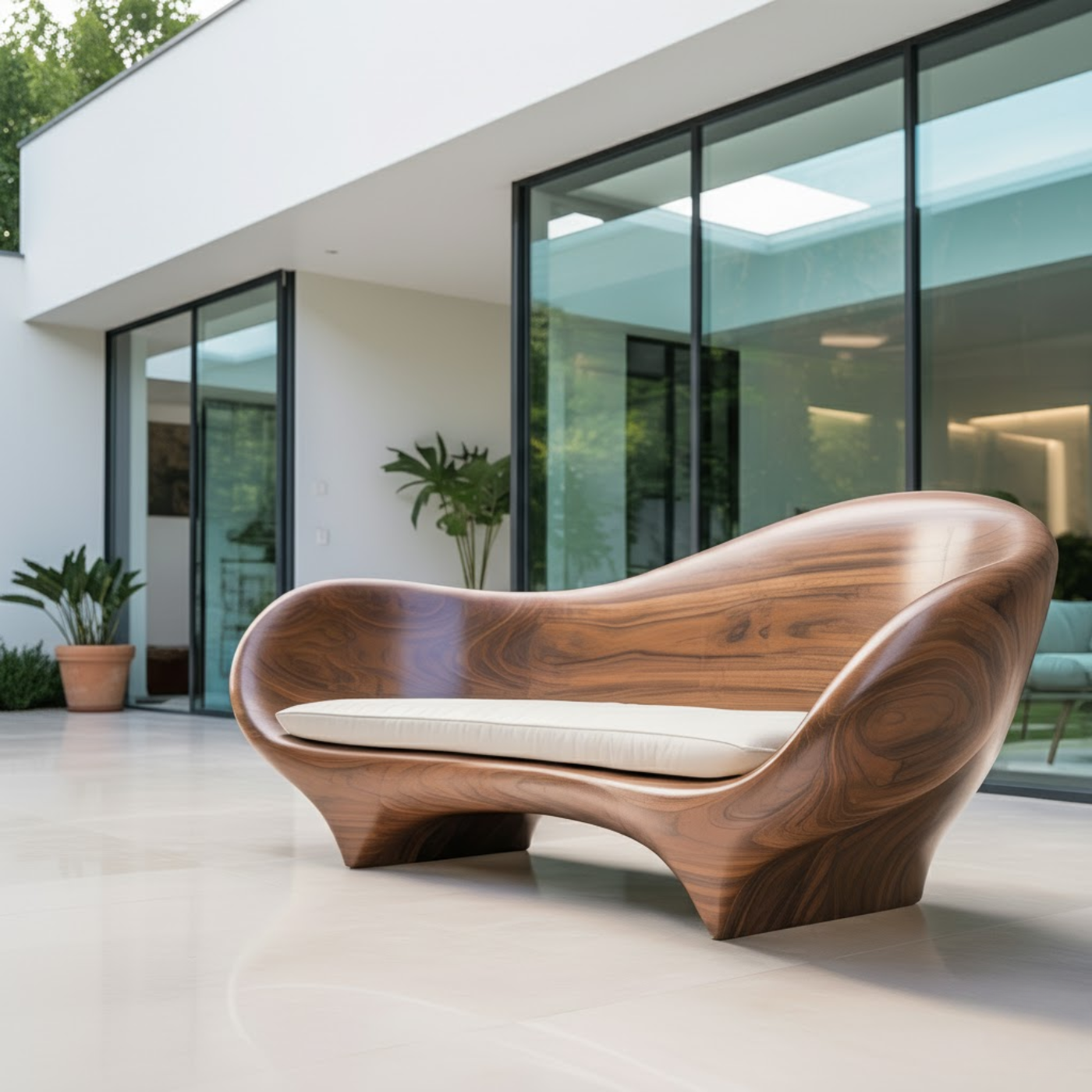 Handcrafted Solid Walnut Sofa – Modern Sculptural Wood Couch with Smooth Organic Curves Kitchnce