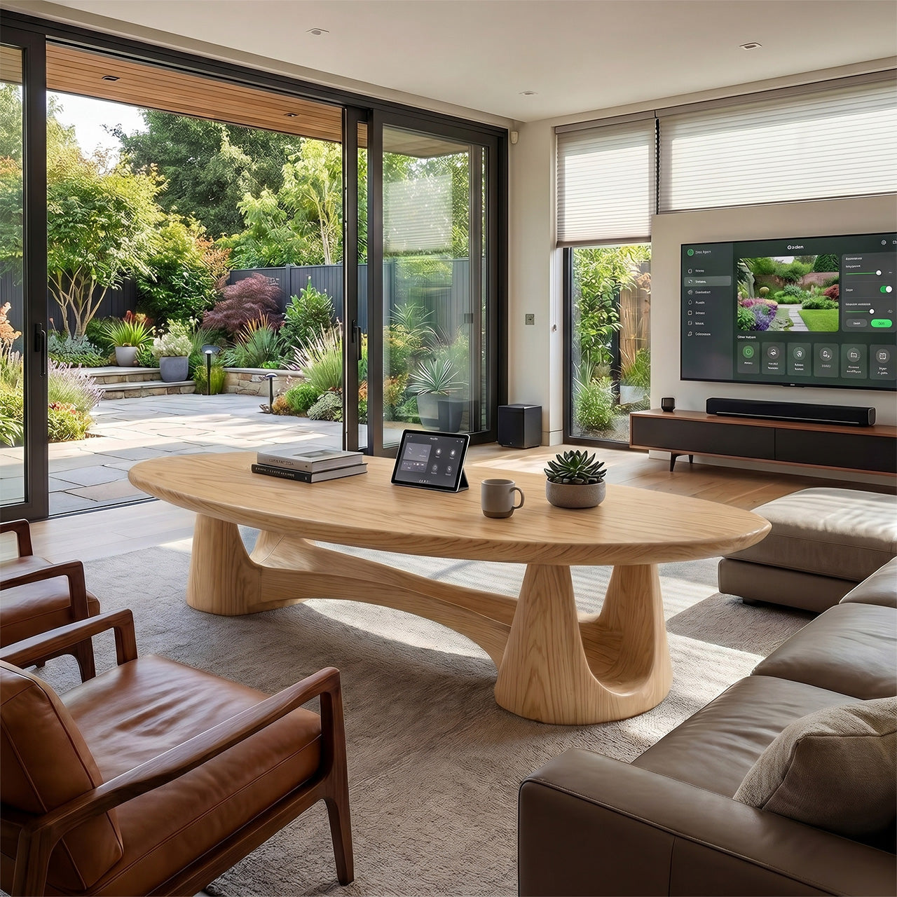 Organic Oval Coffee Table With Sculptural Pedestal Base
