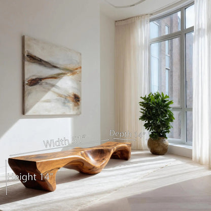 Organic Bench With Carved Wave Design For Living Room Kitchnce