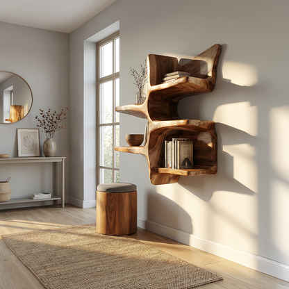 Organic Wall Mounted Shelf with Sculptural Branch Design
