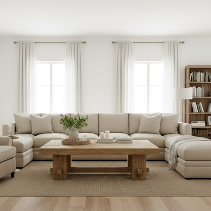 Handcrafted Solid Wood Coffee Table – Rustic Farmhouse Block Design for Living Room Kitchnce