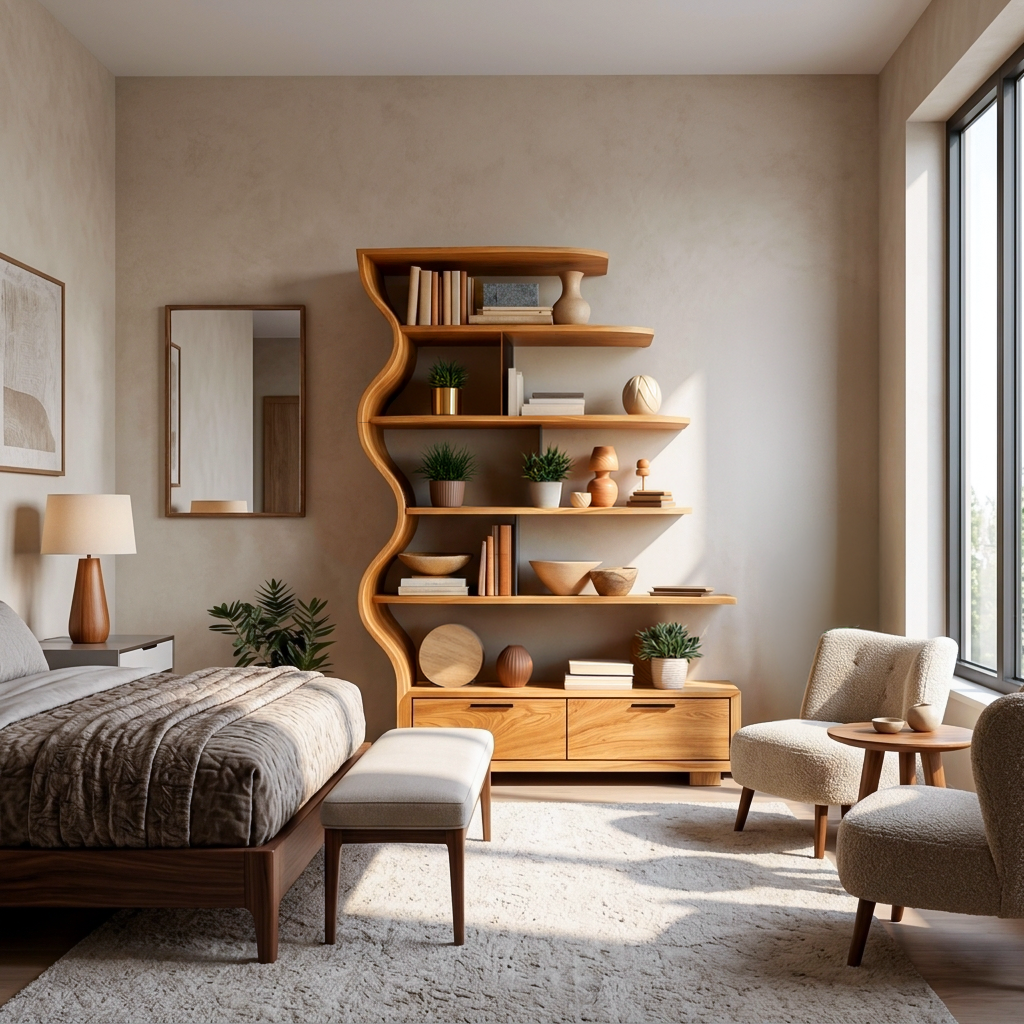 Contemporary Natural Wood Bookshelf For Interior Space Kitchnce