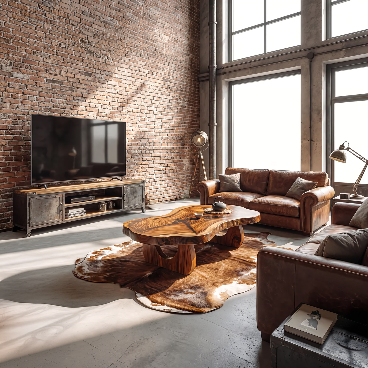 Organic Live Edge Coffee Table with Sculptural Loop Base