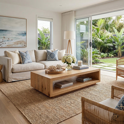 Minimalist Solid Wood Coffee Table With Open Shelf