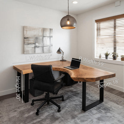 Modern Live Edge L Shaped Desk For Home Workspace Kitchnce