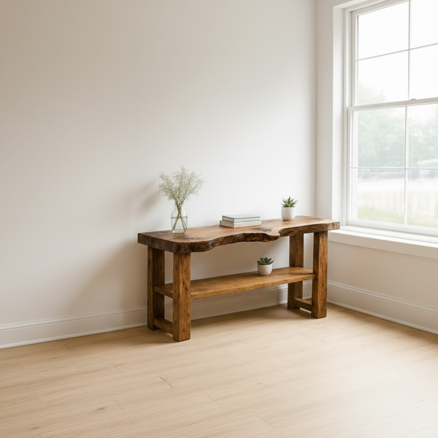 Handcrafted Solid Wood Console Table – Sculptural Organic Live-Edge Design Kitchnce