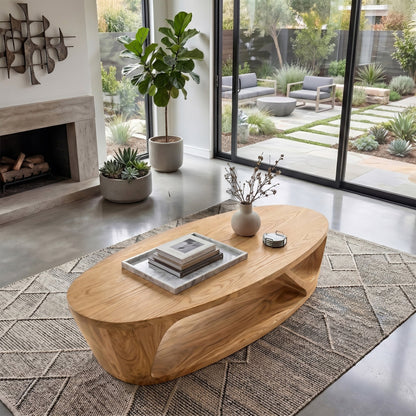 Sculptural Oval Coffee Table With Open Shelf Base