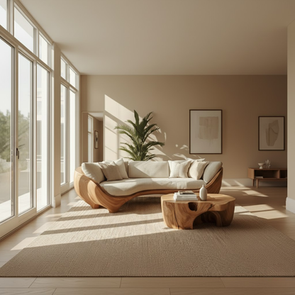 Handcrafted Solid Walnut Sofa – Modern Sculptural Wood Couch with Smooth Organic Curves Kitchnce