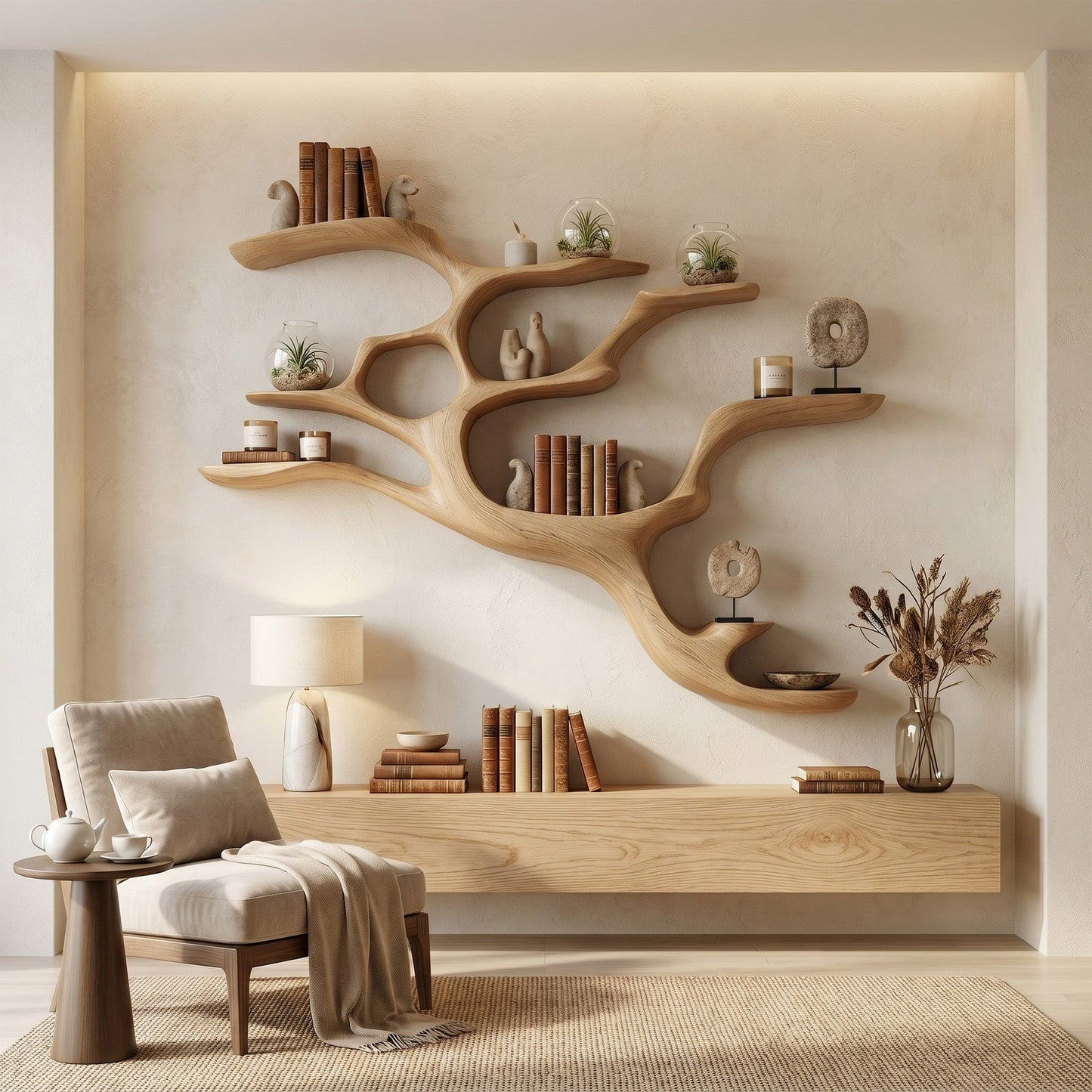 Branch Form Wood Bar Wall Shelf With Open Display