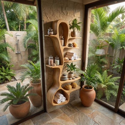 Sculptural Wood Wall Shelf With Vertical Open Display