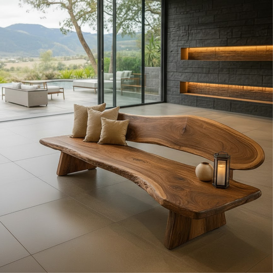 Handcrafted Solid Wood Sofa – Rustic Live Edge Sculptural Bench Couch with Organic Flowing Form Kitchnce