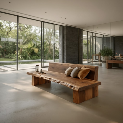 Handcrafted Solid Wood Sofa – Sculptural Organic Form with Smooth Curves and Elegant Cushion Detailing Kitchnce