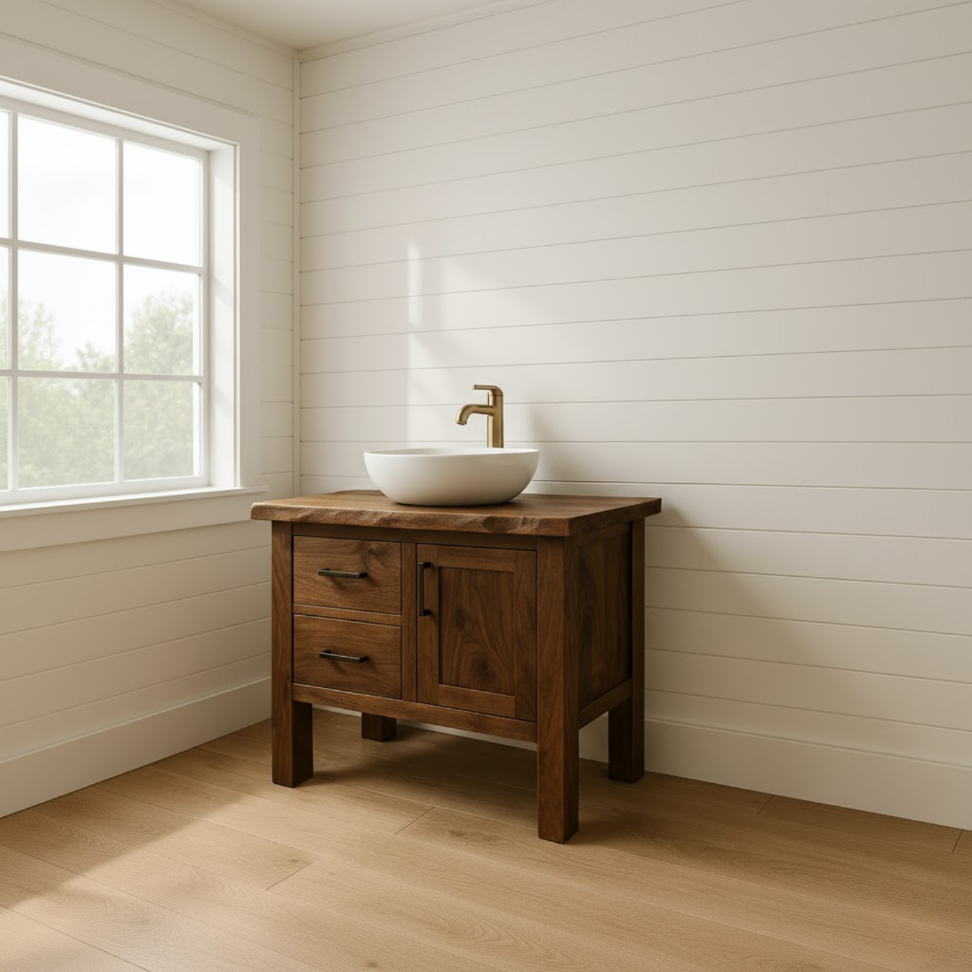 Handcrafted Solid Wood Bathroom Vanity - Live Edge Cabinet with Storage Kitchnce