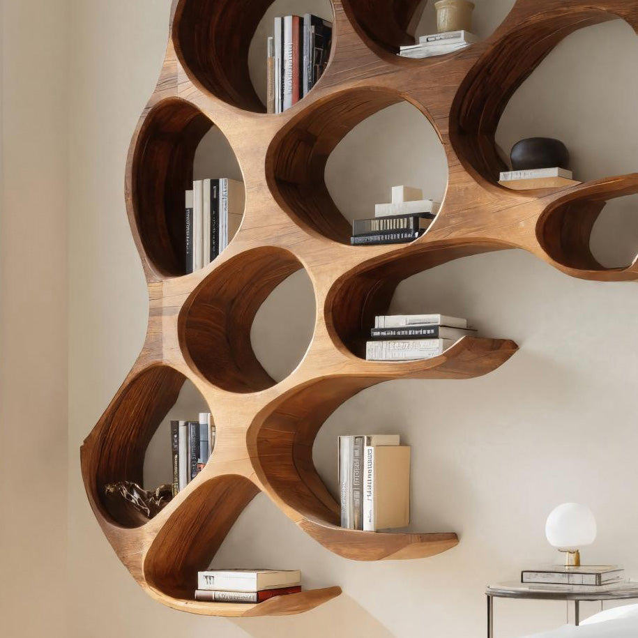 Contemporary Wall Shelf With Rounded Compartments For Bedroom Decor Kitchnce