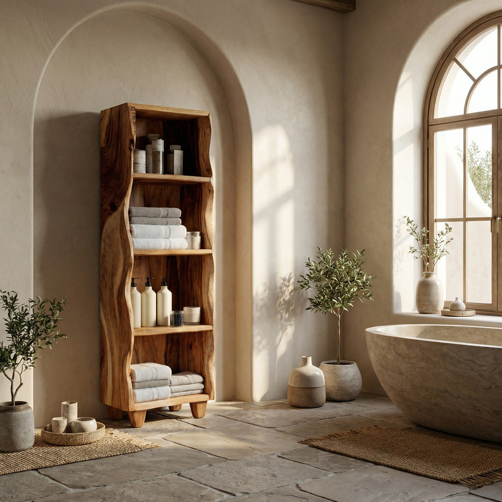 Modern Wooden Bathroom Cabinet With Flowing Edges