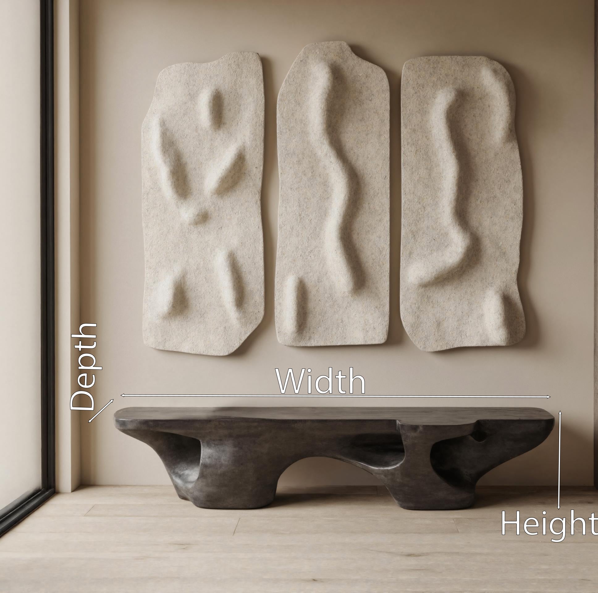 Contemporary Sculptural Bench With Carved Design For Living Room Kitchnce