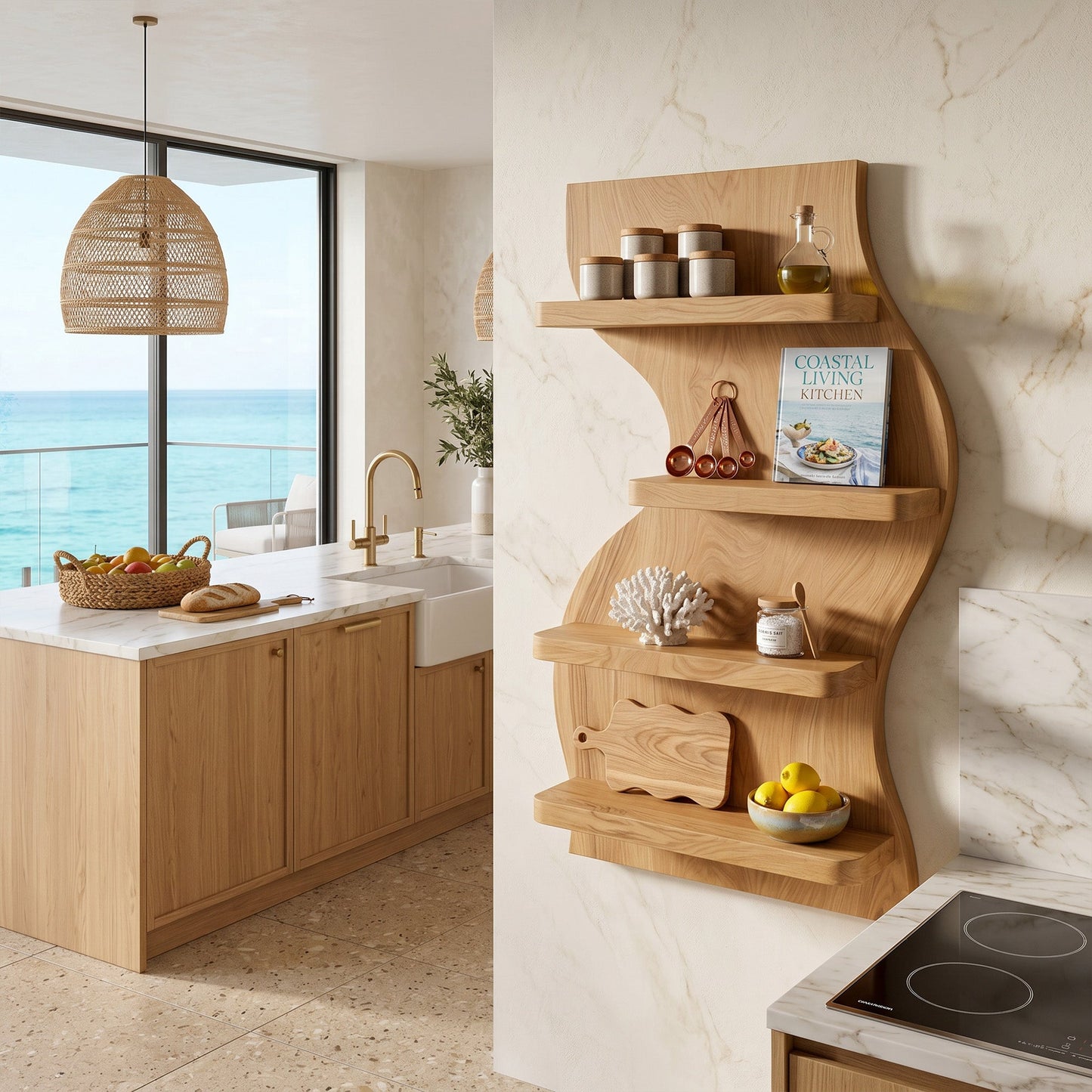 Vertical Wood Bathroom Wall Shelf With Open Storage