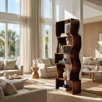 Organic Sculptural Wooden Bookcase For Modern Home Kitchnce