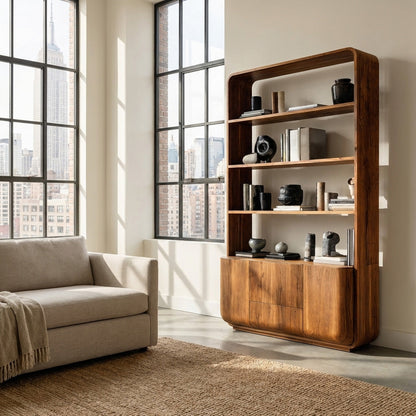 Modern Wooden Bookshelf With Round Edges For Living Room Kitchnce
