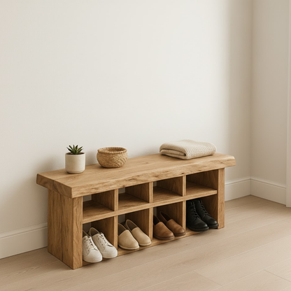 Handcrafted Solid Wood Bench with Shoe Compartments – Modern Rustic Hallway Storage Kitchnce